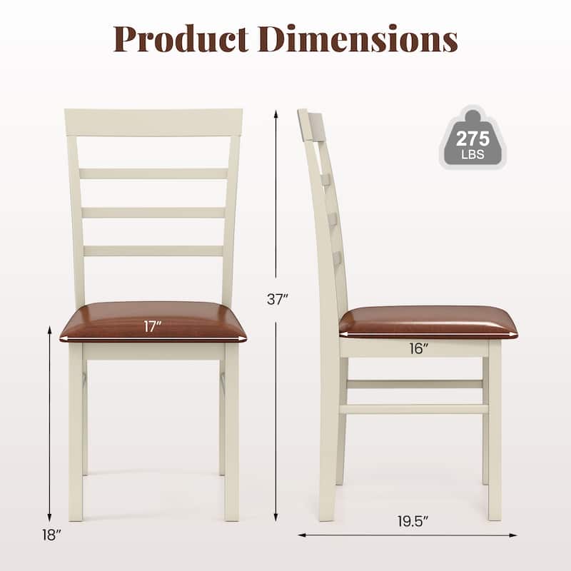 White Rubber Wood PU Leather Dining Chairs Set of 2 with Padded Seats - 17" L x 19.5" W x 37" H
