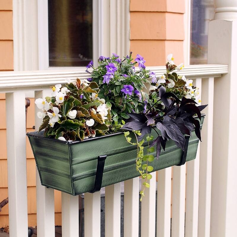 Achla Designs Small Galvanized Steel Flower Box Planter With Wall Brackets, 22 Inch Wide