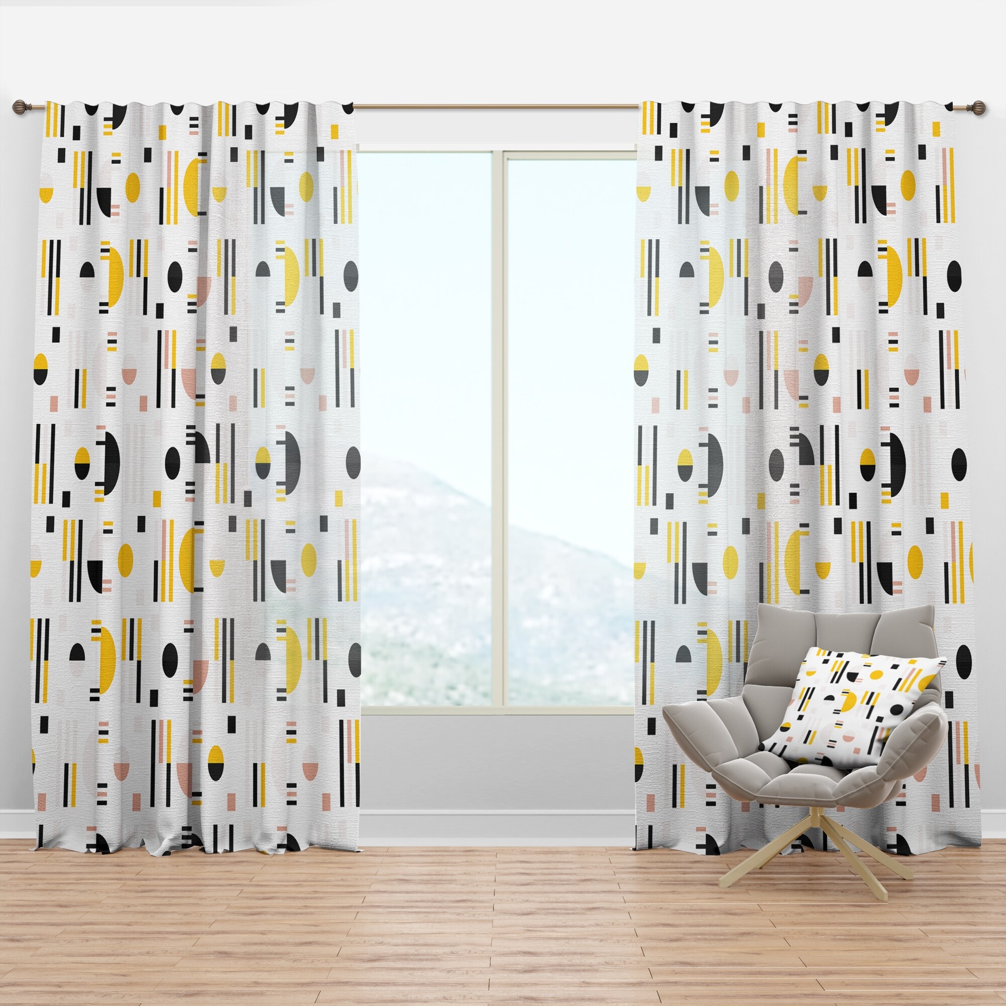Geometric Custom Curtain Panel by Spoonflower Atomic Ovals Blue by speakeasyworks Mid Century Modern Curtain Panel