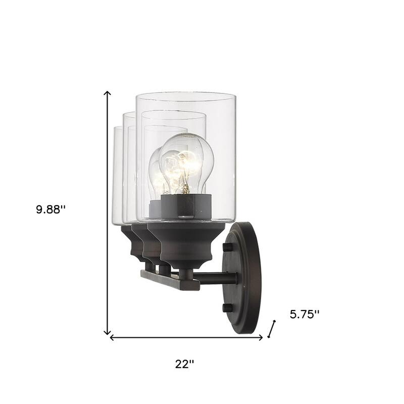 3-Light Hardwired Bathroom Wall Fixture in Bronze Finish with Clear Glass Shade Dimmable Reversible Mounting