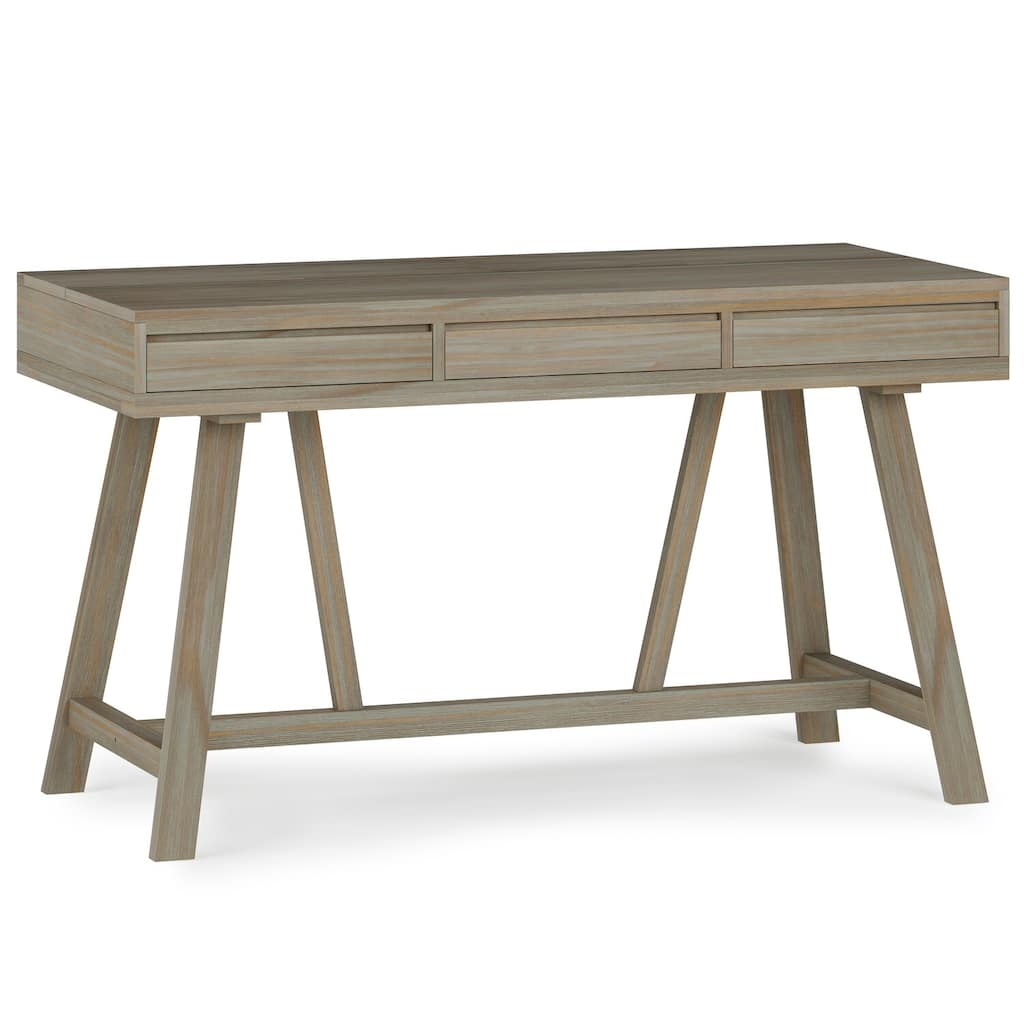 Solid Wood Flip Top Desk - 54" Wide Grey Desk w/ USB Ports & Storage - Home Office Desk