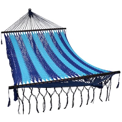 Sunnydaze American Deluxe-Style Mayan Hammock with Spreader Bars - Blue