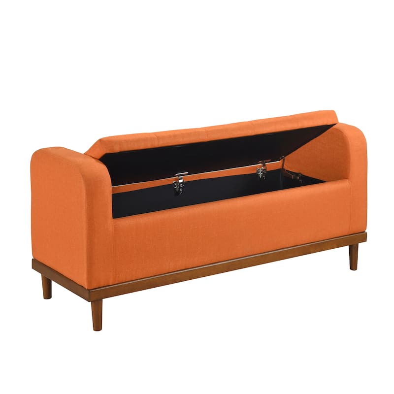 Lift-Top Storage Bench, Button Tufted Upholstered End of Bed Bench, Entryway Bench with Hidden Compartment & Solid Wood Legs