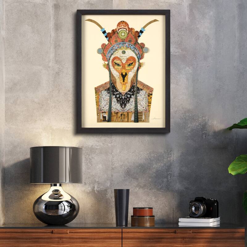 "Beijing Opera Mask 1" Alex Zeng's dimensional collage, under glass & a black shadow box frame