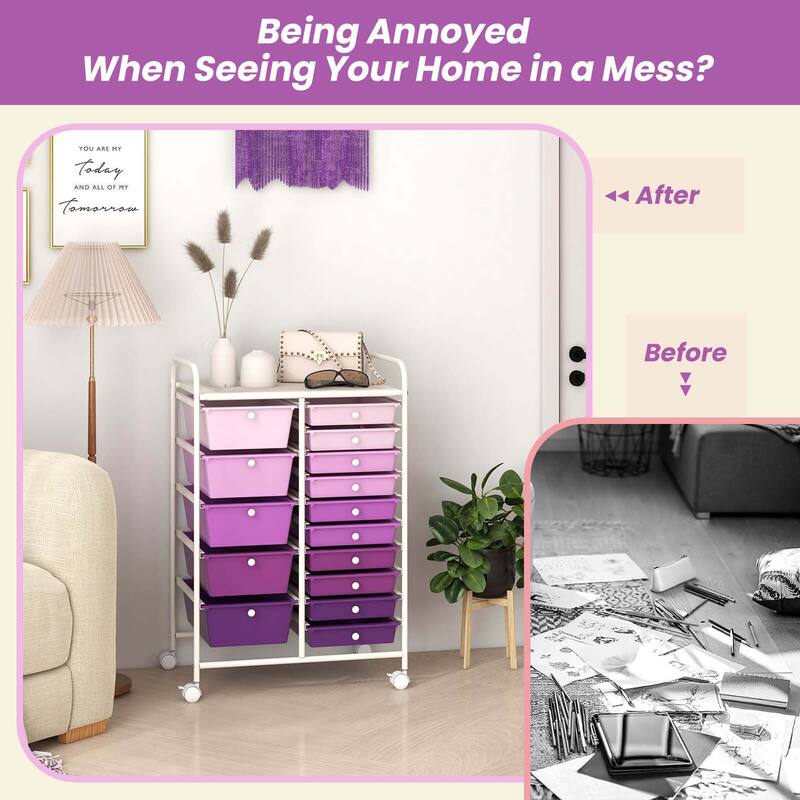 Costway 15 Drawer Rolling Storage Cart Tools Scrapbook Paper Office - See Details
