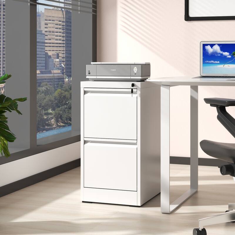 Modern Filing Cabinet, Vertical Filing Cabinet with Full-extension Drawers and Locks, for Home Offices, White