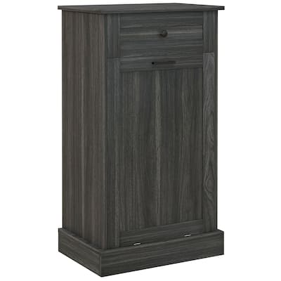 Kitchen Tilt Out Trash Bin Cabinet Free Standing Recycling Cabinet Trash Can Holder With Drawer, Charcoal Gray