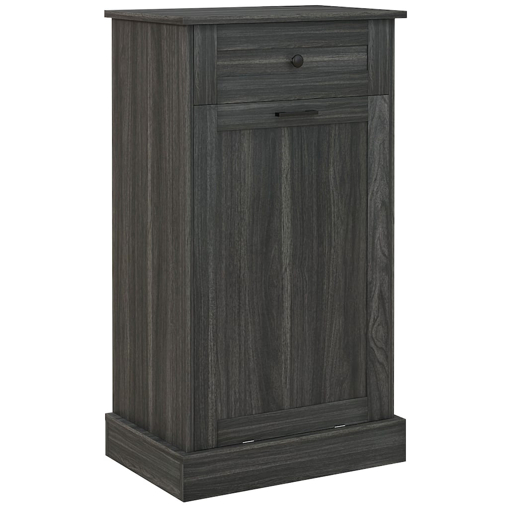 Kitchen Tilt Out Trash Bin Cabinet Free Standing Recycling Cabinet Trash Can Holder With Drawer, Charcoal Gray