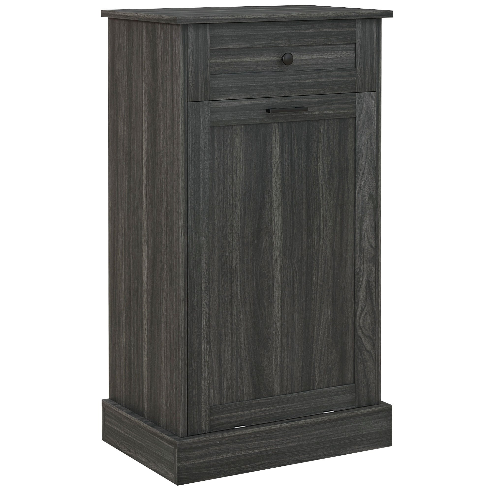 Kitchen Tilt Out Trash Bin Cabinet Free Standing Recycling Cabinet Trash Can Holder With Drawer, Charcoal Gray