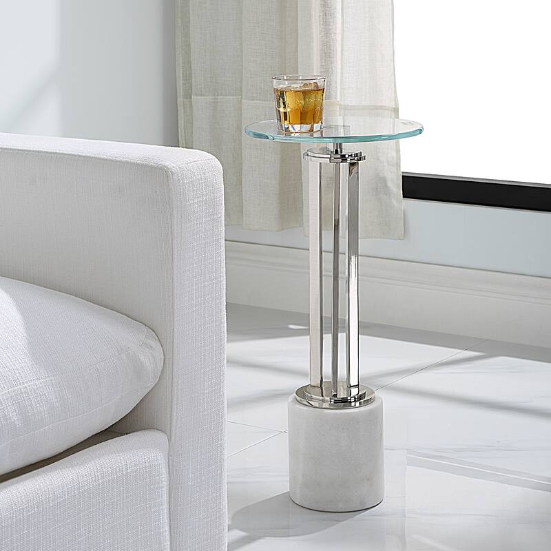 Copper Grove Silver Iron, Glass, and Solid Marble Round Accent Table