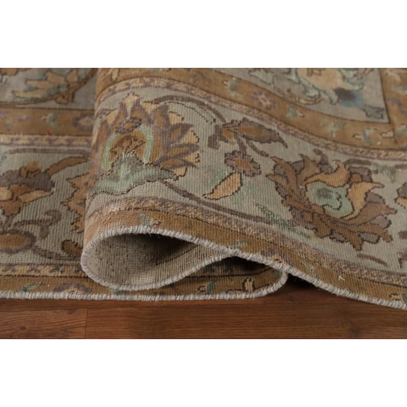 Distressed Tabriz Antique Persian Rug Hand-Knotted Wool Carpet - 9'6" x 13'2"