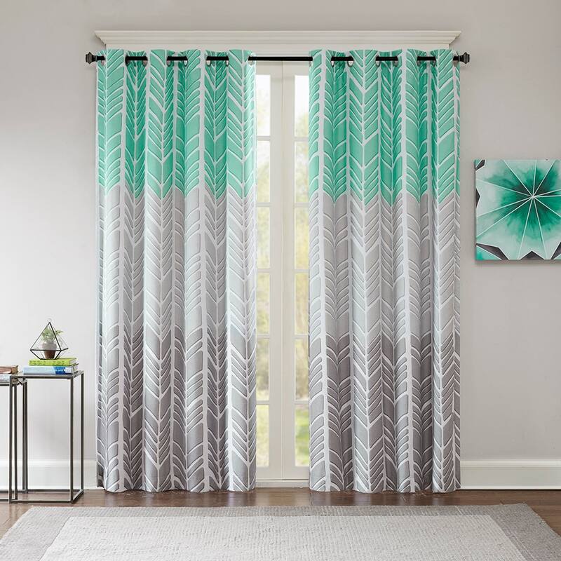 Printed Total Blackout Curtain Panel - Aqua