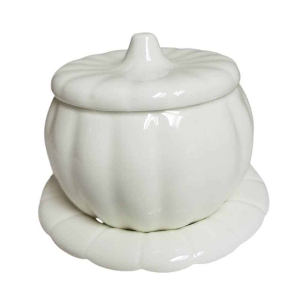 Pumpkin Shape Lidded Soup / Dessert Bowl with Plate