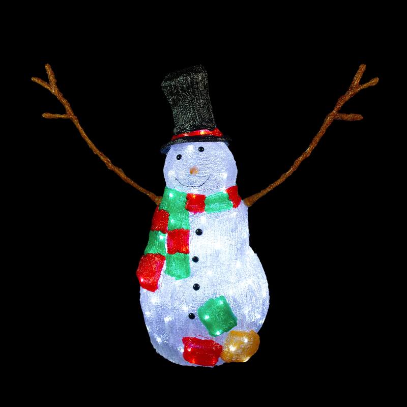 23" Lighted Commercial Grade Acrylic Snowman Christmas Display Decor - White