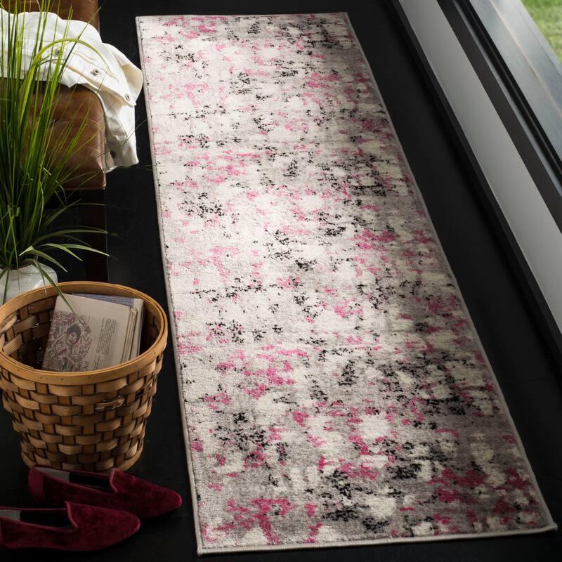 SAFAVIEH Skyler Roumpini Modern Abstract Rug - 2' x 6' Runner - Grey/Pink