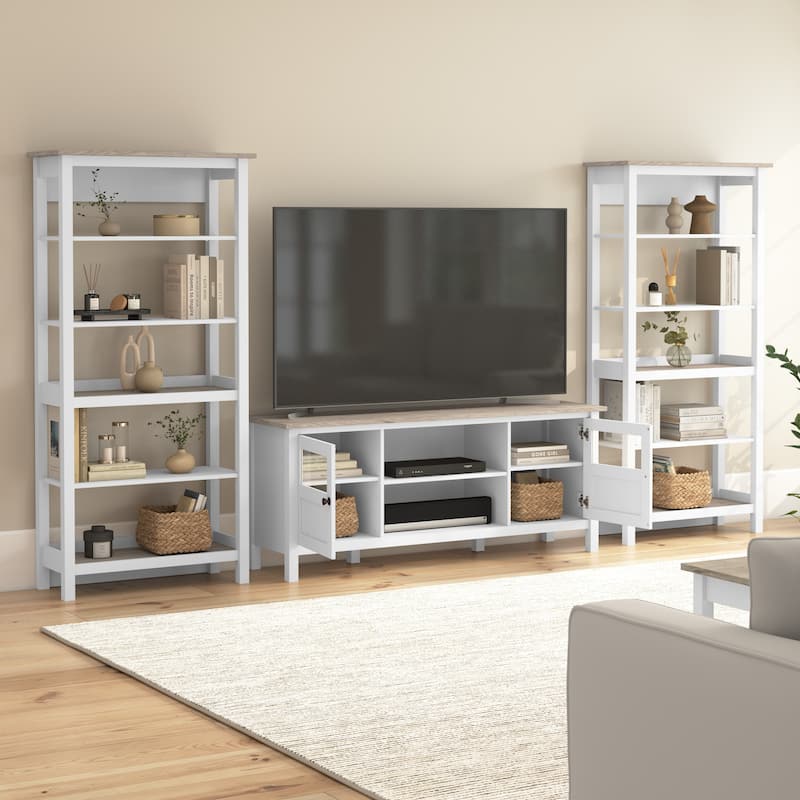 Bush Furniture Mayfield Farmhouse 60W TV Stand with Bookcases.