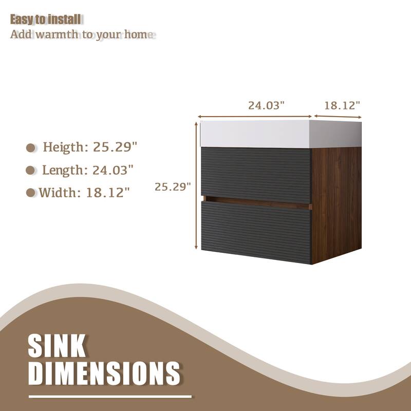 Wall Mounted Bathroom Vanity with Solid Surface Sink and Soft Drawers