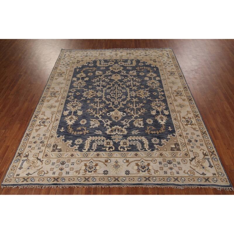 Blue Oushak Indian Area Rug Hand-Knotted Wool Carpet - 8'0"x 9'9"