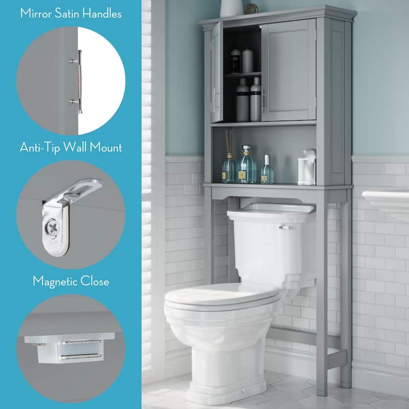 RiverRidge Somerset Over the Toilet Bathroom Spacesaver Wall Medicine Storage Cabinet with Adjustable Shelf - Gray