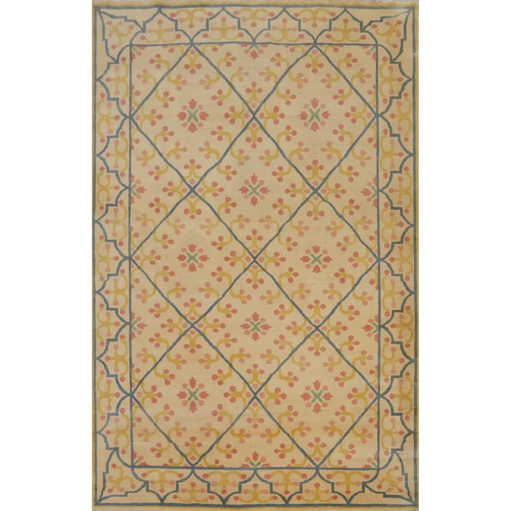 Hand-knotted Tribal Wool Beige Geometric Oriental Area Rug - 9' 3'' X 6' 6''