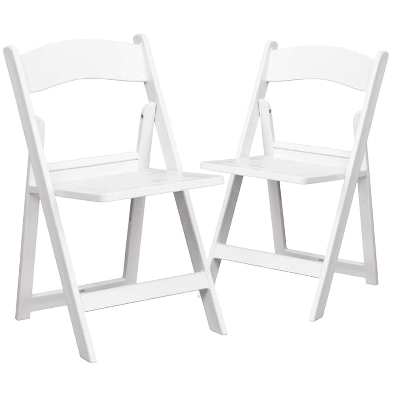 2 Pack 1000 lb. Capacity White Resin Folding Chair with Slatted Seat - 18"D x 17.5"W x 30.75"H