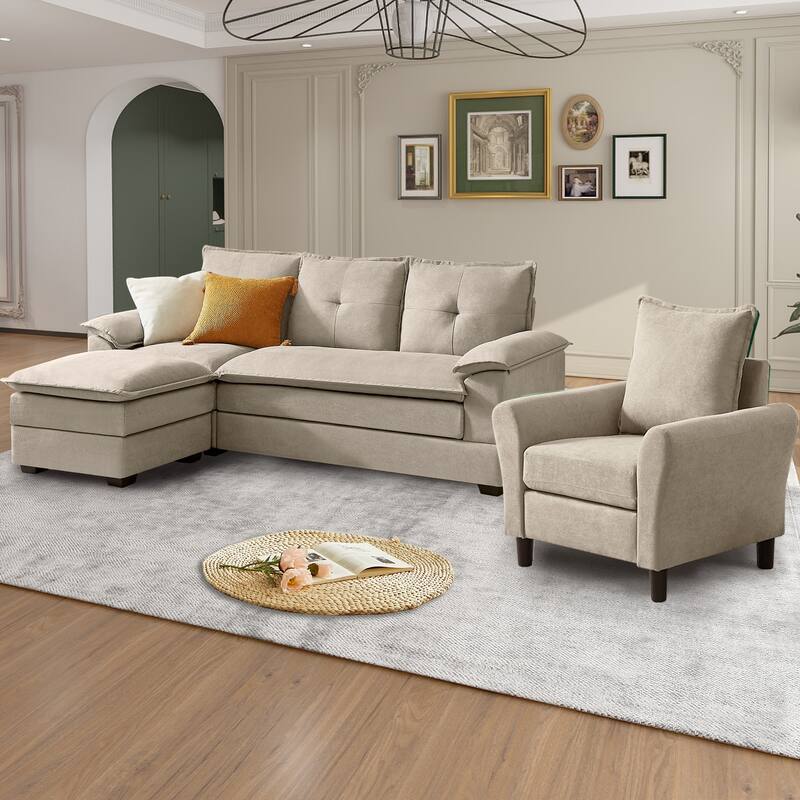 3-Piece Living Room Sectional Sofa Set with Chair and Ottoman