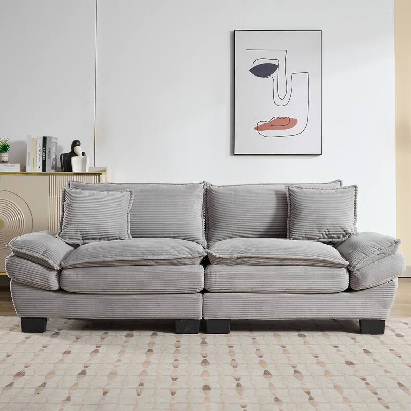 Corduroy Couch Loveseat Sofa with Pillows,Comfy Upholstered Deep Seat Sofa for Bedroom,Living Room,Office