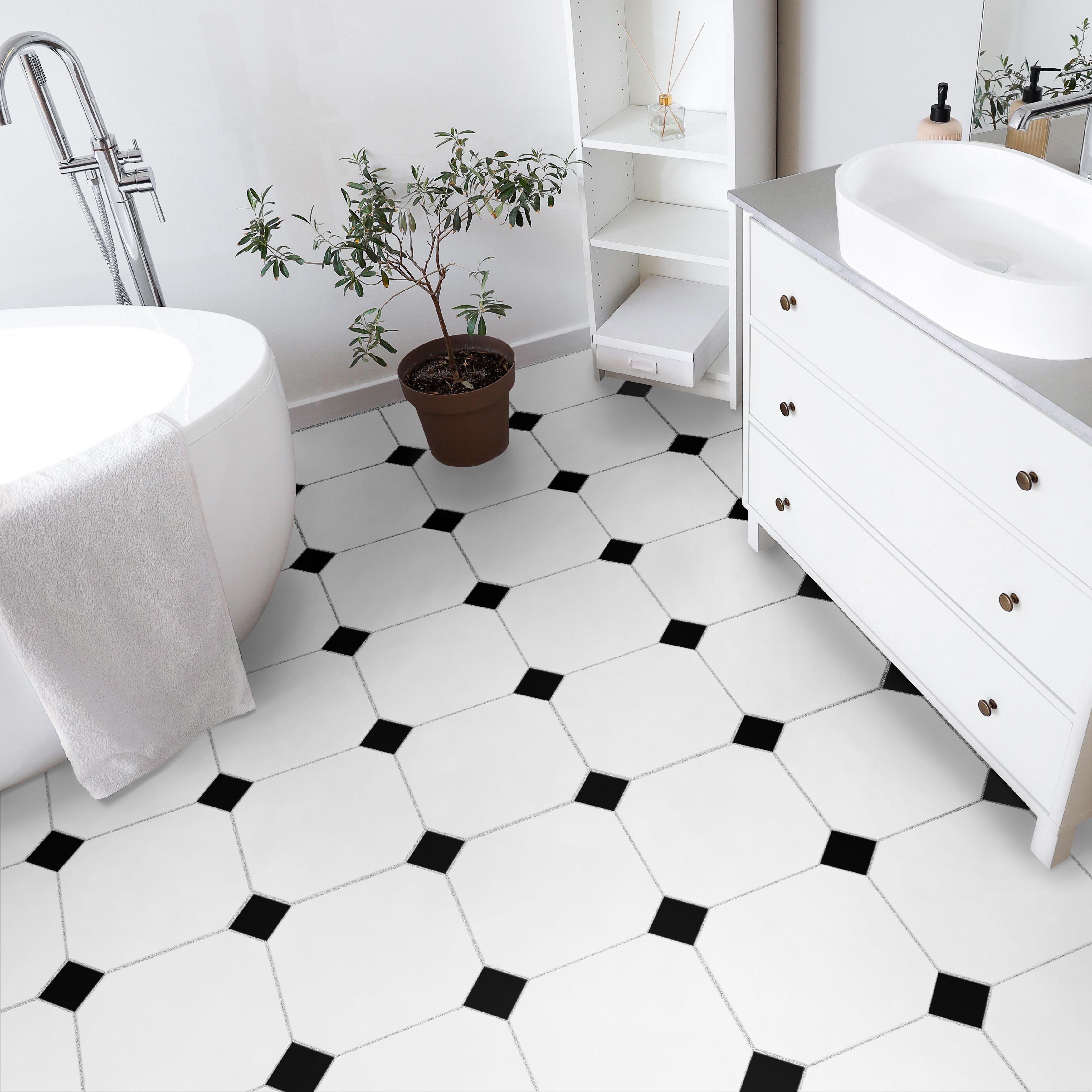 Merola Tile Monocolor Octagon Alaska with Taco Nero 12-1/4" x 12-1/4" Ceramic Floor and Wall Tile
