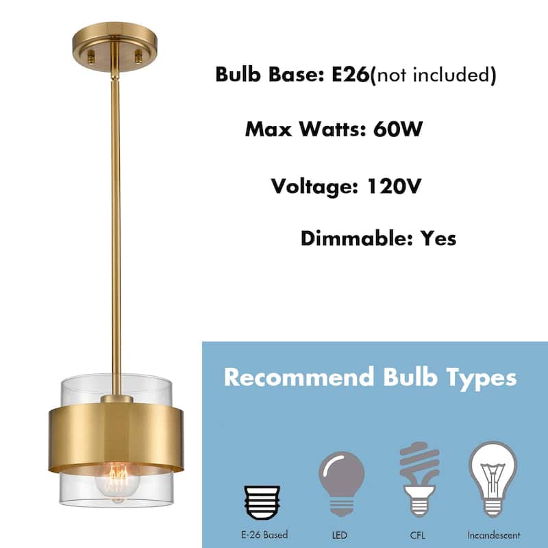 Murcia Modern Brass Rod-Hung Pendant 1-Light, Clear Glass Shade