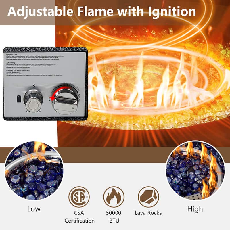 Outdoor 36/48''Propane Gas Fire Pit Table with 16in Tank Cover