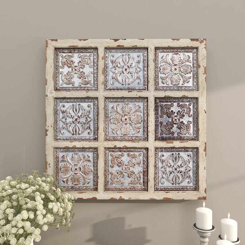 White Metal Scroll Home Wall Decor with Embossed Details