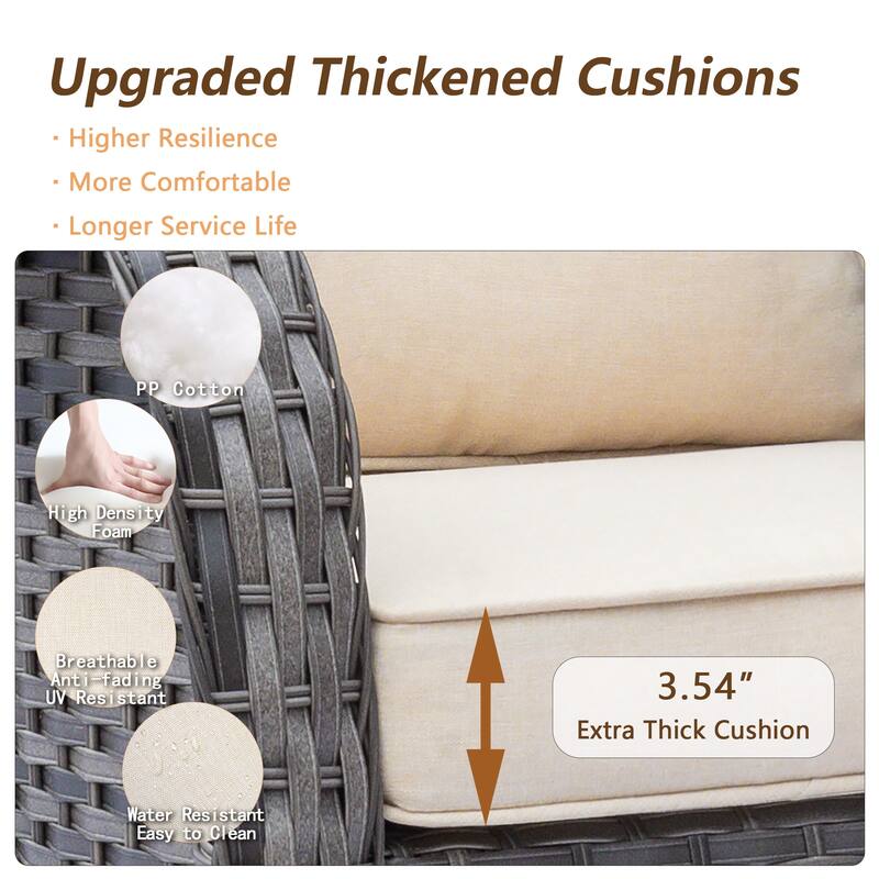 Gray Wicker Outdoor Patio Conversation Seating Sets with Swivel Chairs