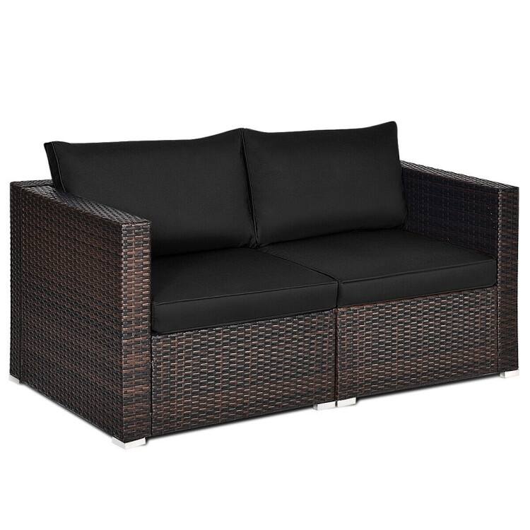 2PCS Patio Rattan Sectional Conversation Sofa Set - 29.5" x 29.5" x 25.5" (L x W x H) - Black