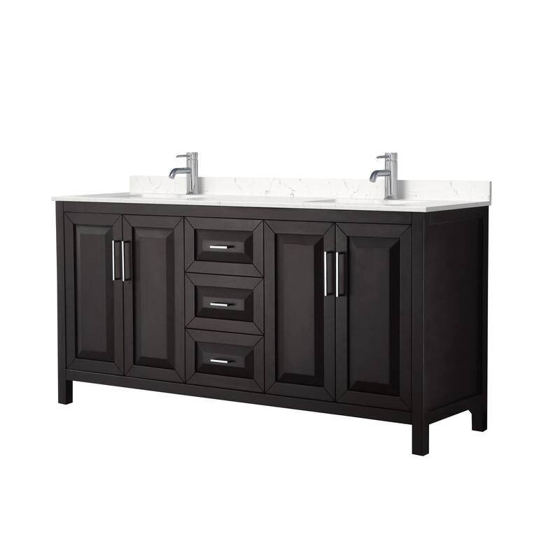 Wyndham Collection Daria 72" Free Standing Double Basin Vanity Set - Dark Espresso / Carrara Cultured Marble Top /