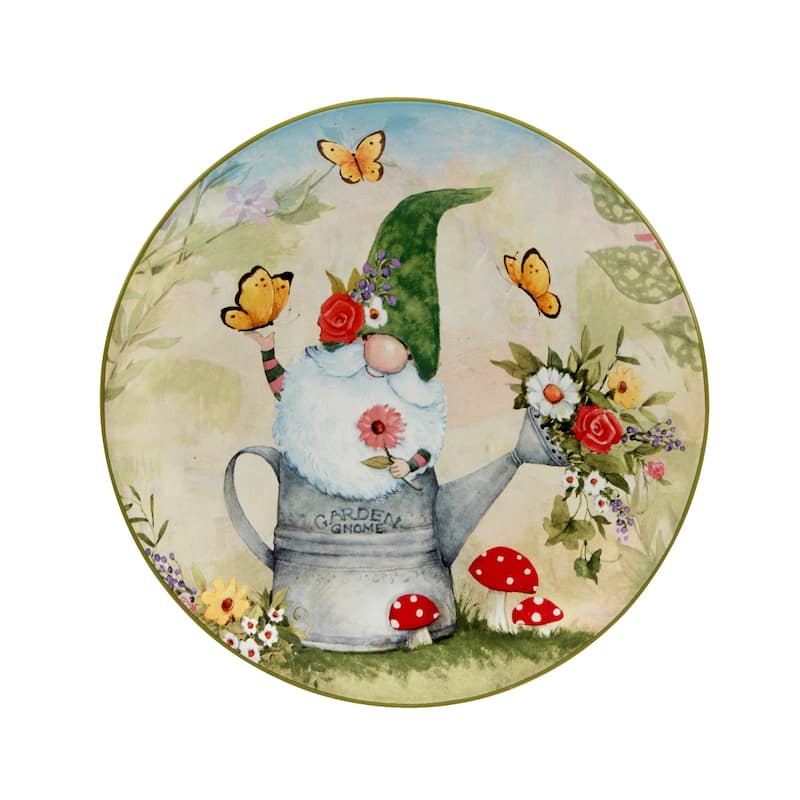 Certified International Garden Gnomes 9" Salad/Dessert Plates, Set of 4 Assorted Designs - 11' x 11'
