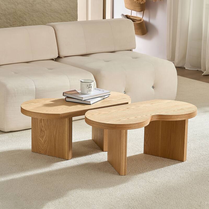 Accent Butterfly Coffee Table with Sturdy Legs, Wood Nesting Coffee Table, Modern Low Center Table for Living Room, Office