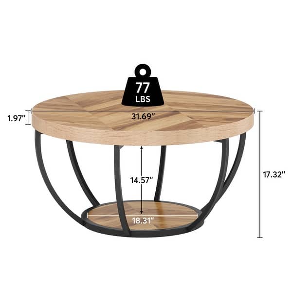 dimension image slide 0 of 5, 31.7" Round Coffee Table, Modern 2-Tier Center Table Sofa Side Table