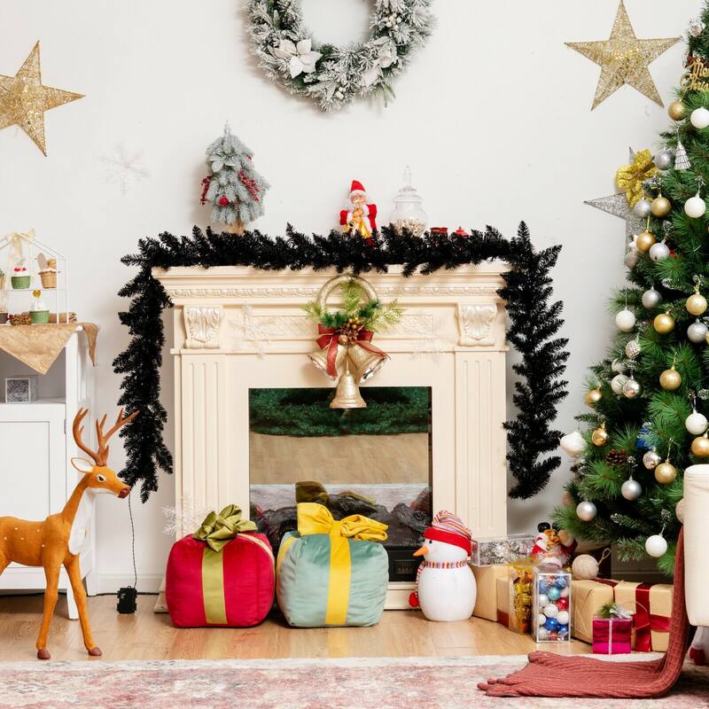 9 Feet Pre-lit Christmas Halloween Garland with 50 Purple LED Lights - BLACK