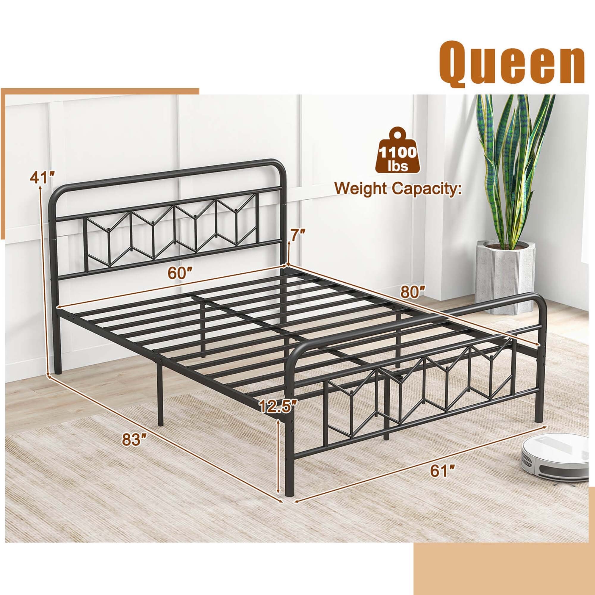 Twin/Full/Queen/King Metal Bed Frame Slats Support Mattress Foundation