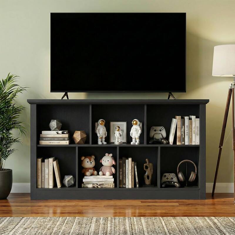 7/10 Cube Bookcase Organizer with Backpanel, 50" Wooden Storage Book Shelf for Living Room, Bedroom, Home Office, Kids Room