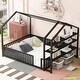 preview thumbnail 2 of 22, Metal House Bed with Fence and Detachable Storage Shelves