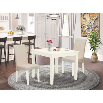 Retro Dinette Set - 3 Piece Kitchen Table & Chairs - Linen White Finish - Small Square Table
