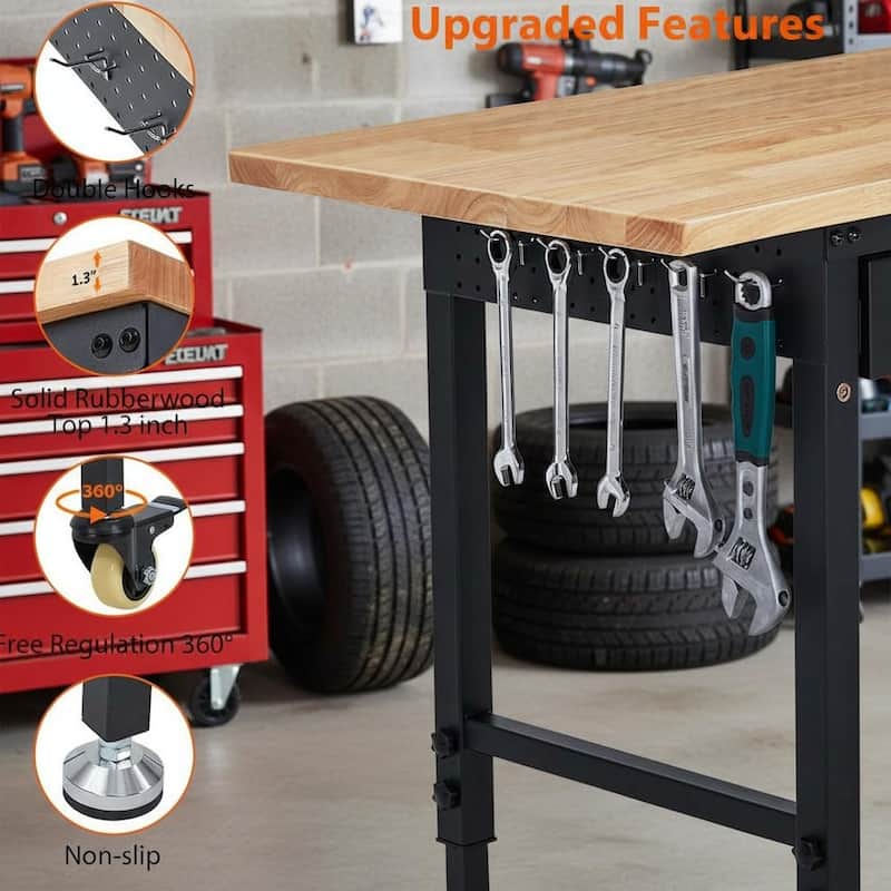 Heavy Duty 60" Adjustable Workbench, with Drawer and Wheel