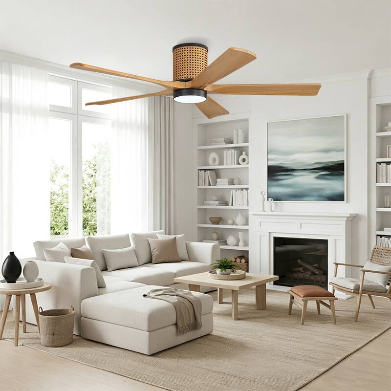 MLiAN 5 Solid Wood Blades Ceiling Fan with Lights Remote Control 6-Speed DC - 54''