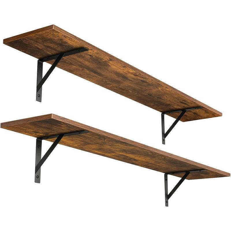 Long Wall Shelves, 47.3Inch Wall Mounted Shelves Set of 2 - 7.9"D x 47.3"W x 6.1"H - Rustic Brown