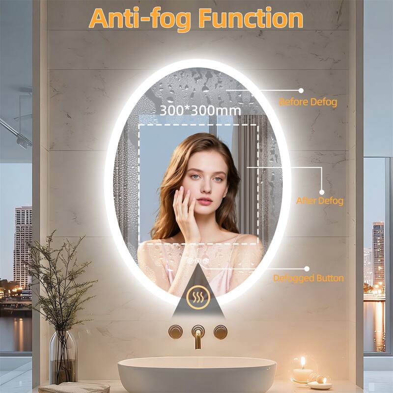Bluetooth Lighted Bathroom Mirror Oval LED with Double NdFeB Speakers Wall Vanity Mirror - 23.62x31.50