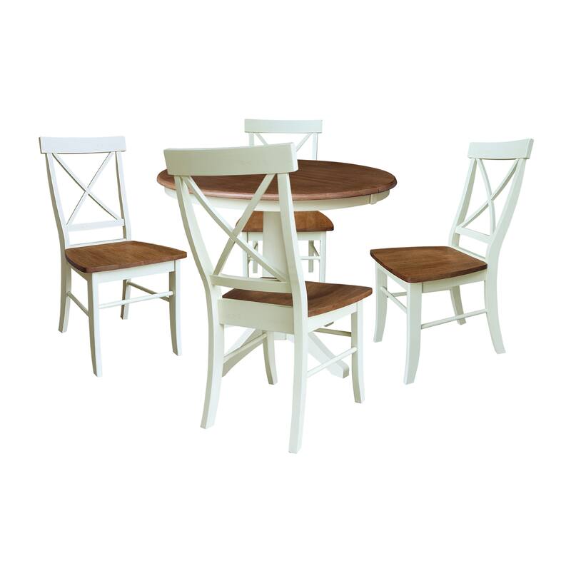 36" Round Extension Dining Table with X-Back Chairs