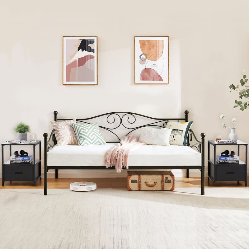 VECELO 3-Pieces Modern Bedroom Set with Black/White Nightstands, 2 Style Options