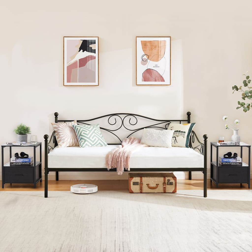 VECELO 3-Pieces Modern Bedroom Set with Black/White Nightstands, 2 Style Options