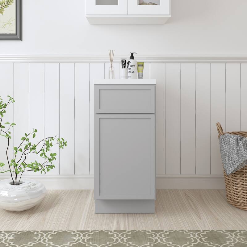 Vanity Art 15" Freestanding Single Base Storage Cabinet with Soft Close Door - Gray